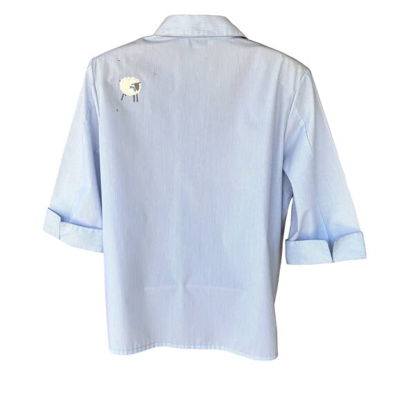 Vtg Allison Daley Cotton Blend Pinstripe Button Shirt 3/4 Sleeve 12P Sheep Bling - Picture 6 of 10